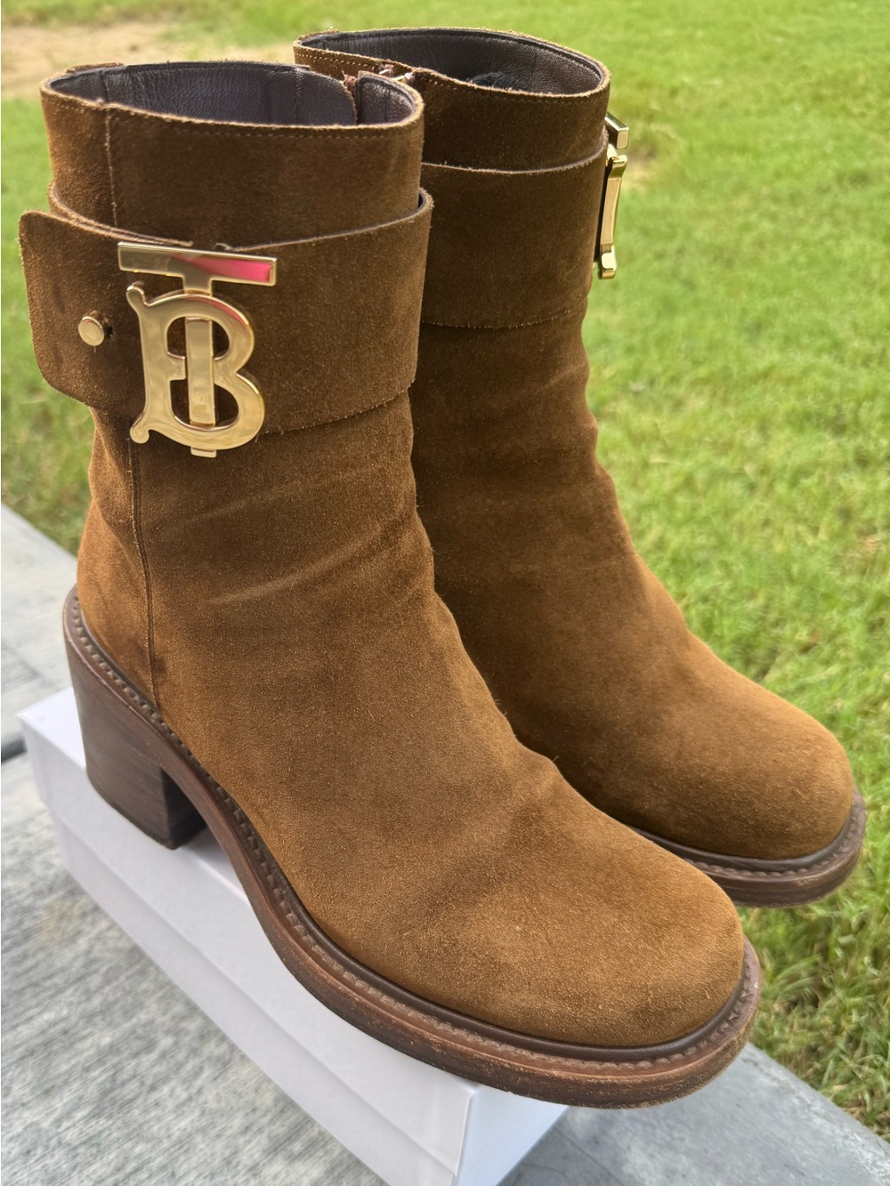 Burberry Westella Brown Suede TB Monogram Ankle Boots EU 40 - Picture 5 of 15